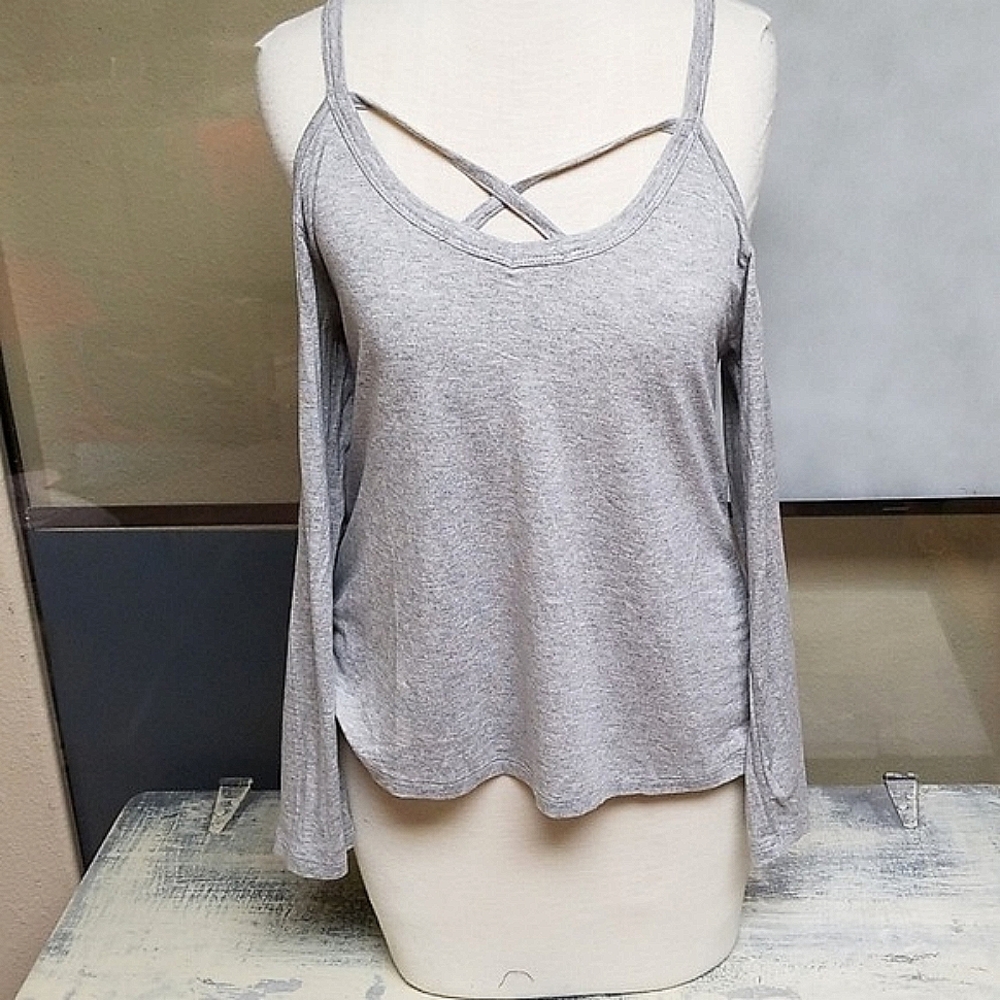 Enough about me gray cold shoulder top
